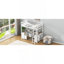 Lit mezzanine double avec bureau en U, tiroirs et tablettes de rangement, blanc-248326639-248326624