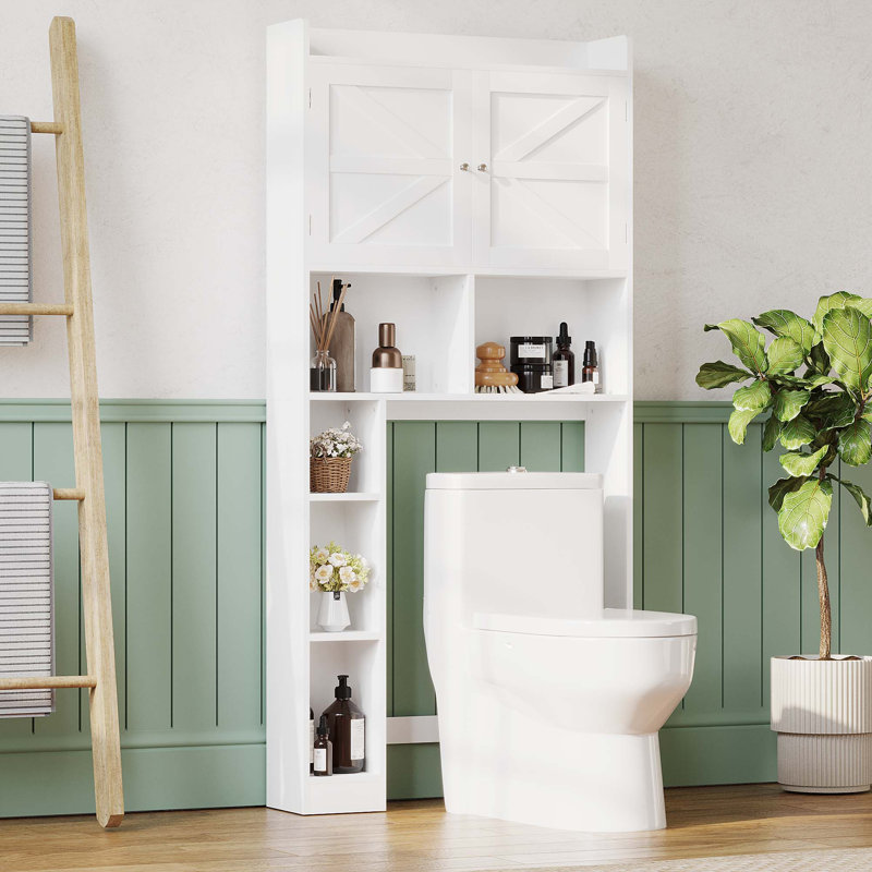 Over-Toilet Storage Cabinet with Adjustable Shelf and Open Shelves