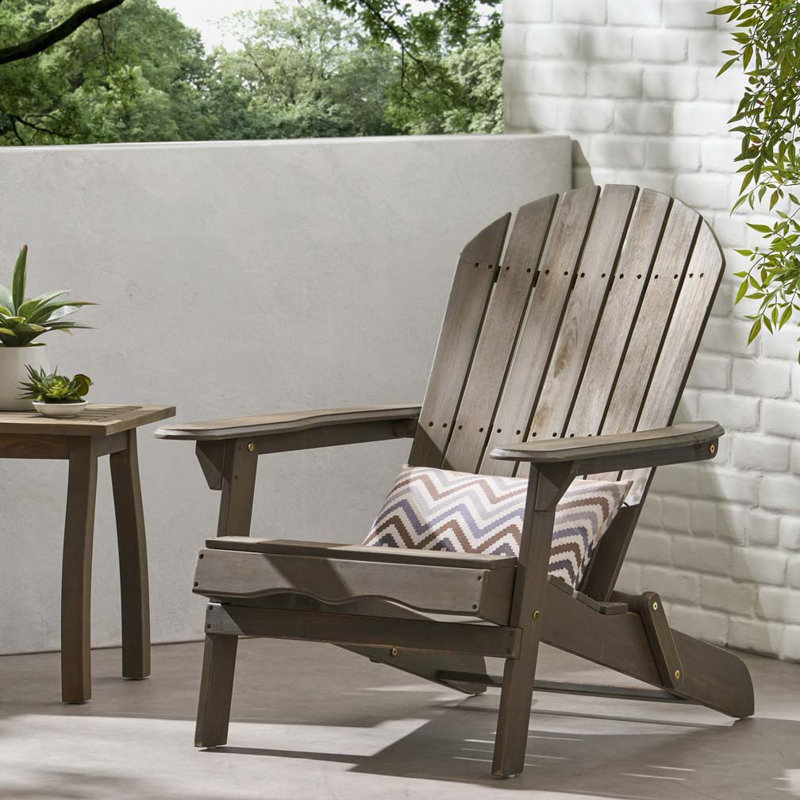 Angeliz Wood Outdoor Lounge Chair, Gray