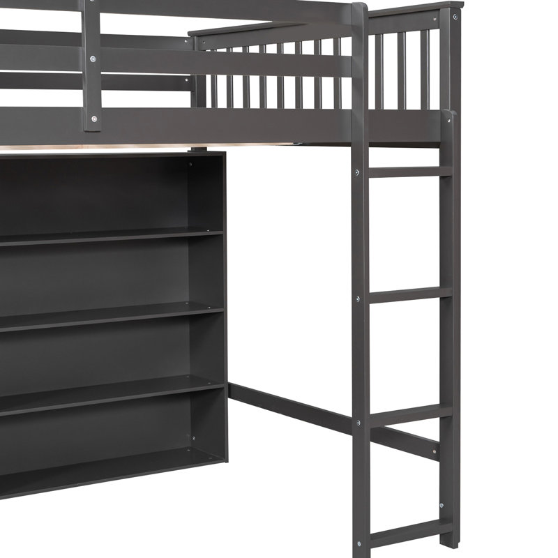 Lit mezzanine gris avec 8 espaces de rangement et rangement intégré - peu encombrant