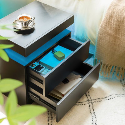 LED Nightstands Set of 2, Bedside Table Cabinet Lights Modern End Side with 2 Drawers for Bedroom