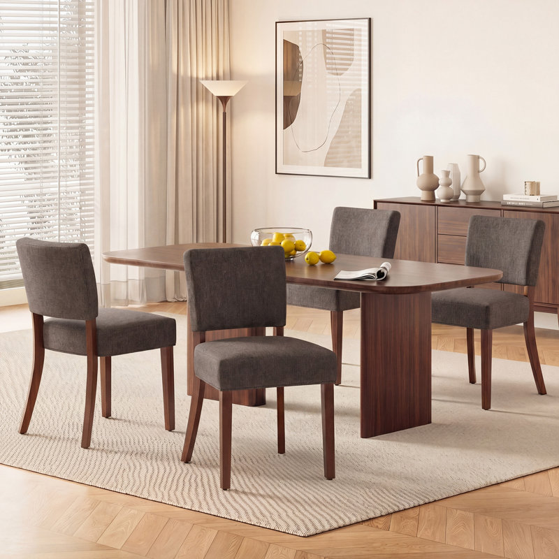 Upholstered Solid Wood Parsons Side Dining Chair, Brown