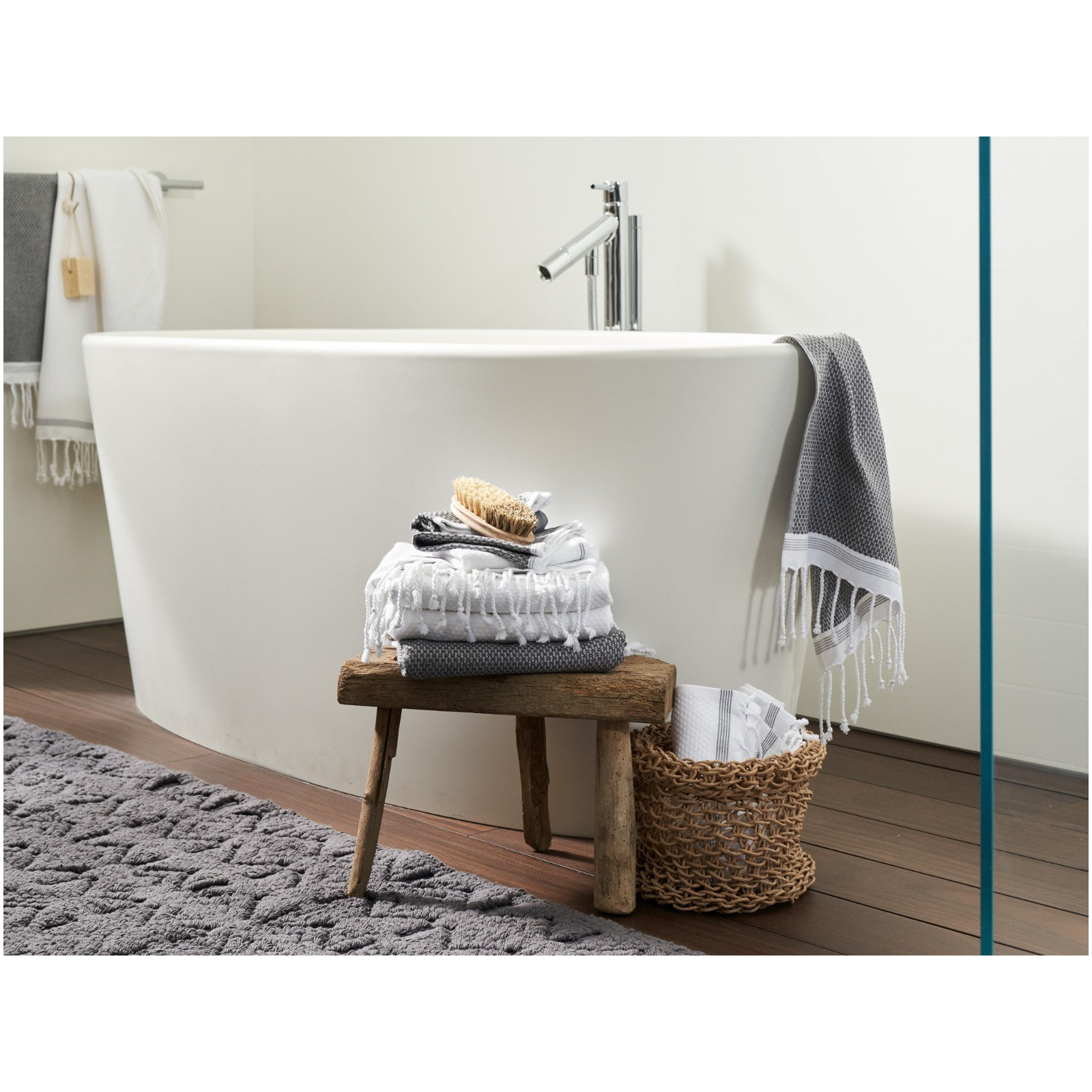 Mediterranean Organic Bath Towel, Alpine White/Slate, Bath Sheet
