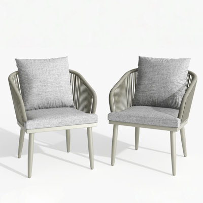 Outdoor Patio Dining Chair Set, Modern Armrest Dining Chair Set With Soft Cushions by Corrigan Studio