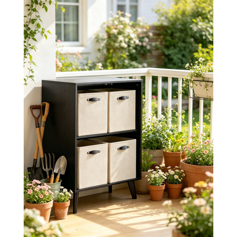 Ensemble de 6 paniers de rangement, paniers de rangement en tissu 10,5 x 10,5 po x 11 po pour bibliothèque, armoire, garde-robe, tissu beige haute densité avec insertions en carton renforcé