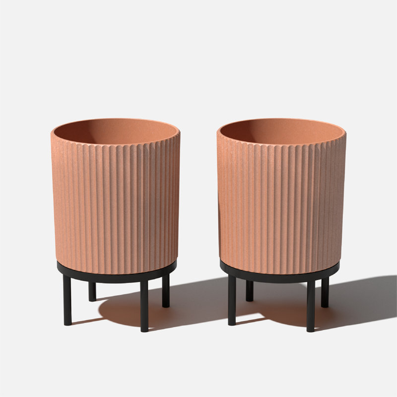 Jardinière Demi Series avec support, 2, H 22 po x l 14,75 po x P 14,75 po, Terre cuite/noir