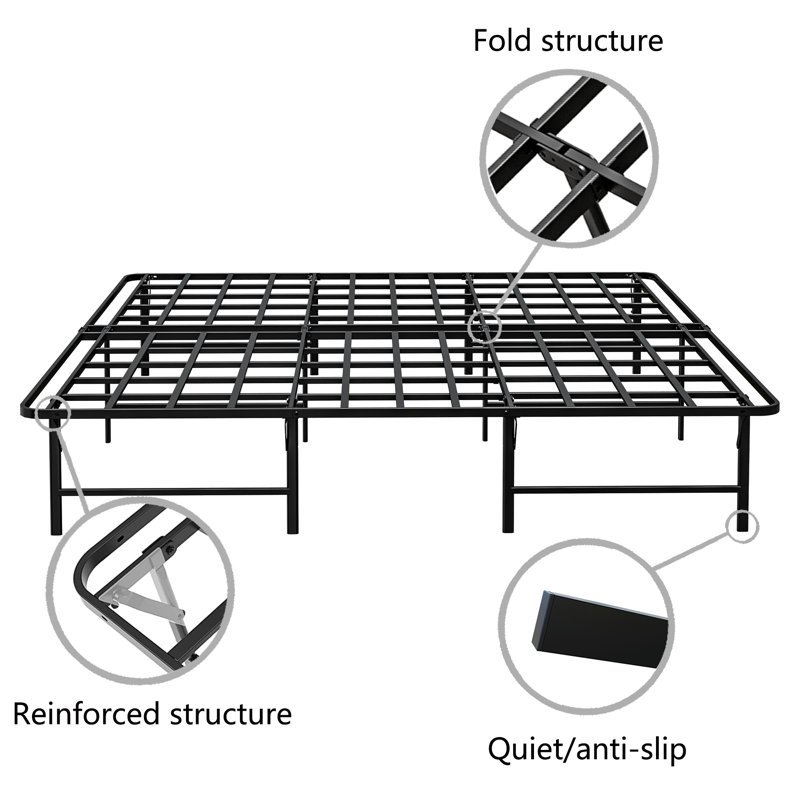 16" Platform Bed Frames, Metal Bed Frame No Box Spring Needed, Folding Bed Frame, Easy Assemble, Noise Free, Black