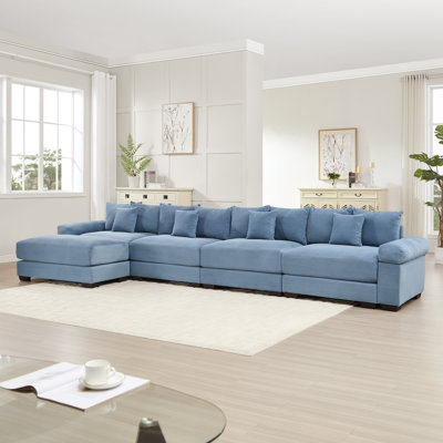 Canapé modulaire en L avec repose-pieds de 170 pouces avec repose-pieds oomfitter, bleu