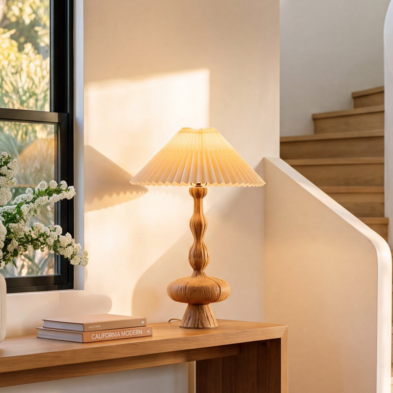 Zoalie Resin Table Lamp with Pleated Shade