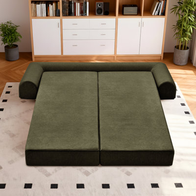 Canapé-lit pliant convertible 4-en-1, canapé en osier de 78 pouces en faux cuir, causeuse avec lit escamotable, canapé de plancher, futon, canapé-lit modulaire pour salon, salon, chambre à coucher