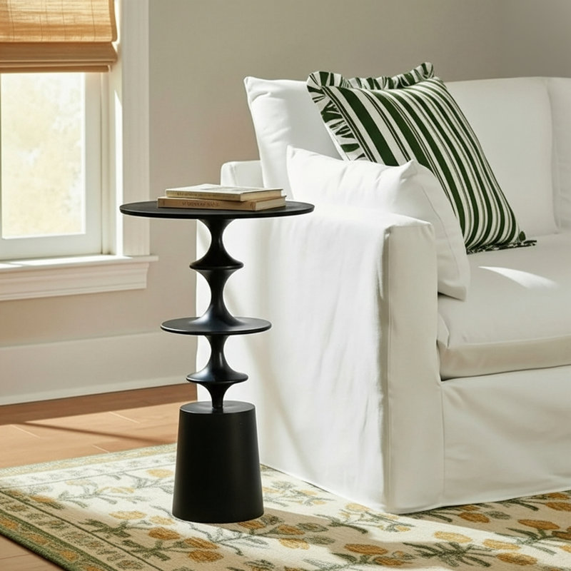 Trish Textured Aluminum Round End Table with Block Base 
