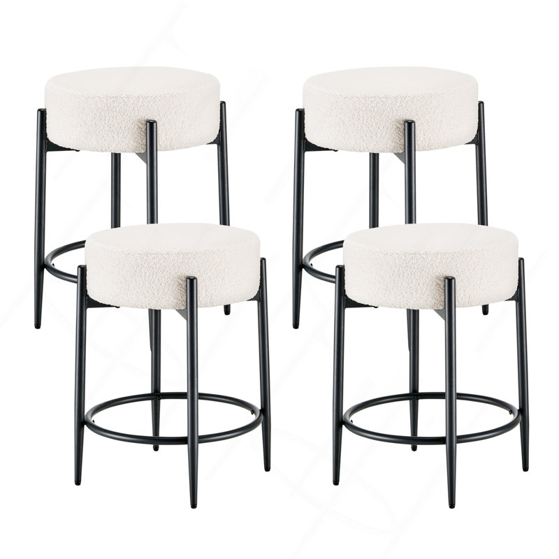 Ensemble de chaises Mid-Century modernes de 4 à 23,6 tabourets de cuisine sans dossier avec rembourrage blanc Boucle, Blanc