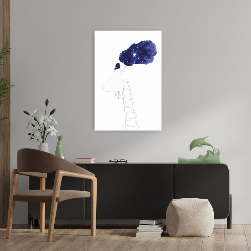 «Girl Reaching Stars», impression d'art mural abstrait paysage minimaliste, H 36 po x l 24 po