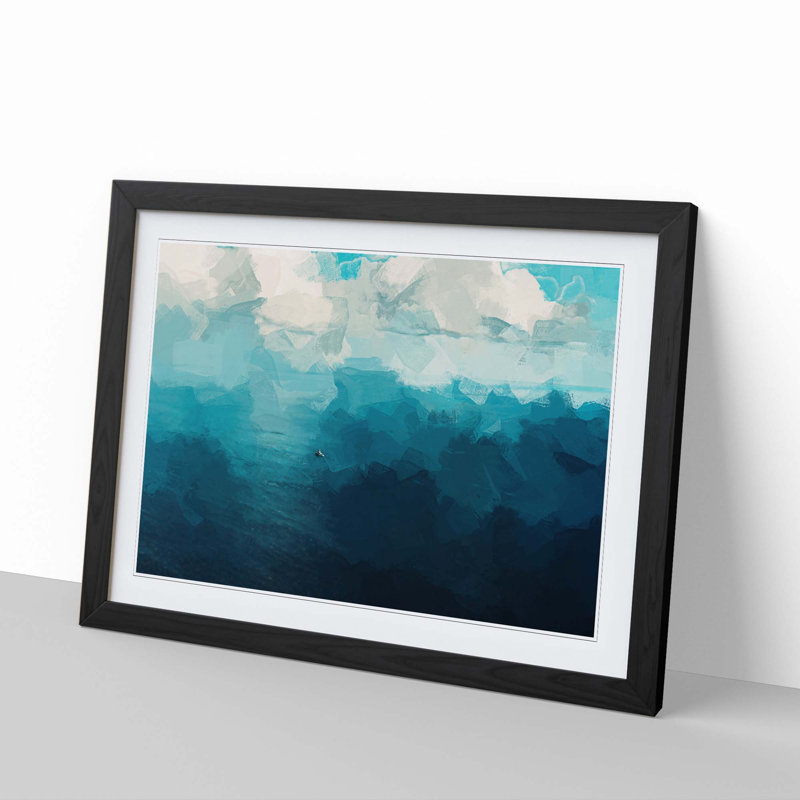 Boat out to Sea in Abstract - Picture Frame Painting Print, Black Framed, 27cm H x 36cm W x 2cm D