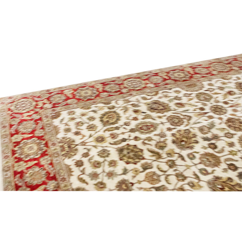 Tapis ivoire et rouge noué à la main de haute qualité