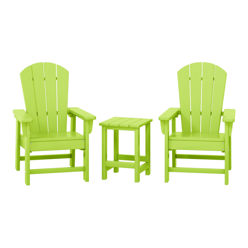 Laguna Kids Outdoor Poly Adirondack Chair With Side Table 3-Piece Set, Lime