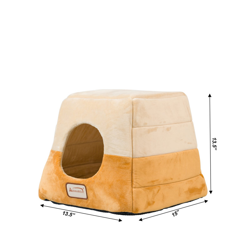 Small Velvet Brown and Beige Cat Bed with Fiberfill
