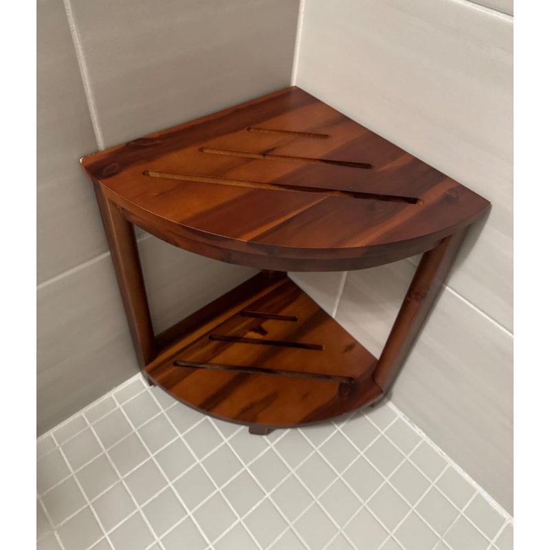 Banc de douche d'angle en bois d'acacia - Tabouret de spa imperméable 18 po avec tablette de rangement