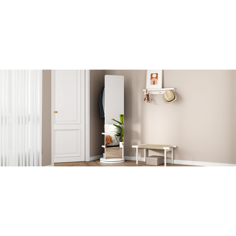 Porte-manteaux avec miroir 360 °, Blanc, H 65,75 po x l 17,72 po