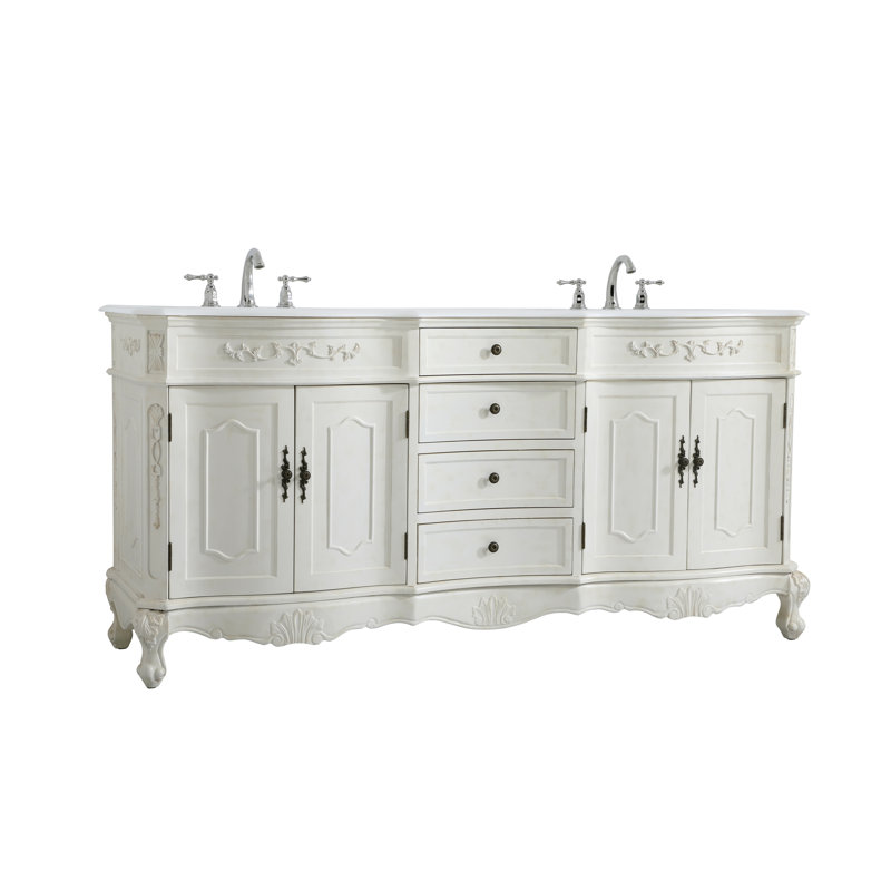 Lunette 72'' Double Bathroom Vanity with Top, Antique White, Ivory White
