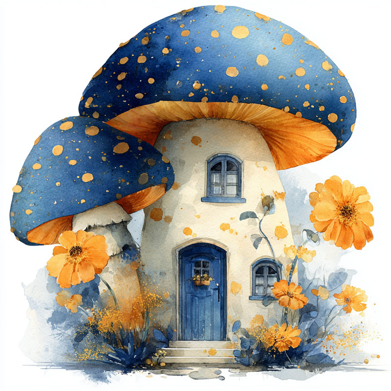 Toile tendue dorée champignon doré, H 20 po x l 20 po
