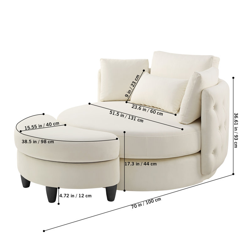Fauteuil pivotant rembourré capitonné avec repose-pieds, Beige