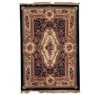 Tapis beige / rouge / bleu marine noué à la main de haute qualité
