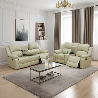 Ashworth 2 - Piece Beige Couch Faux Leather Living Room Set