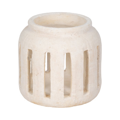 Decorative Round Lantern Hurricane With Vertical Open Slats - Modern Decorative Candle Holder For Tabletop Styling And Inspired Display - 8", White