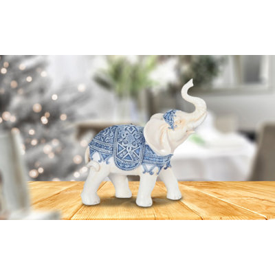 Prajin 6"H Blue and White Thai Elephant Figurine
