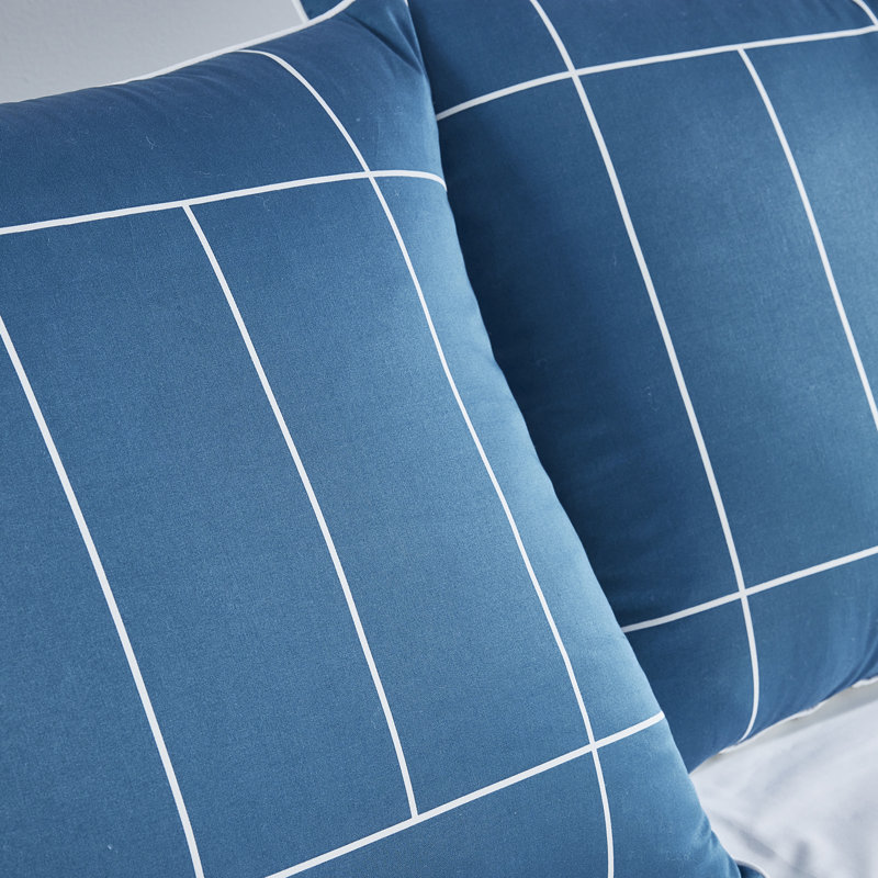 Lacoste Ashcombe Check Cotton King 3-Piece Blue Comforter Set, King Comforter + 2 Shams, Blue/Ashcombe