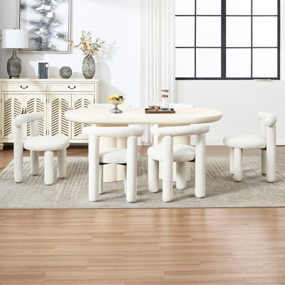 Set of 6 Upholstered 18.5'' Seat Height Sherpa Dining Chair With Solid Wood Legs