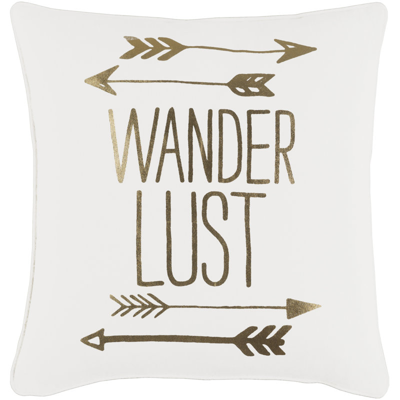 Housse de coussin en coton Manylath, Blanc/ Or métallique, Polyester / Bourre en polyester