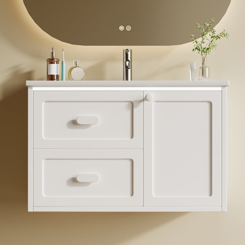 Single Bathroom Vanity with Ceramic Basin, White