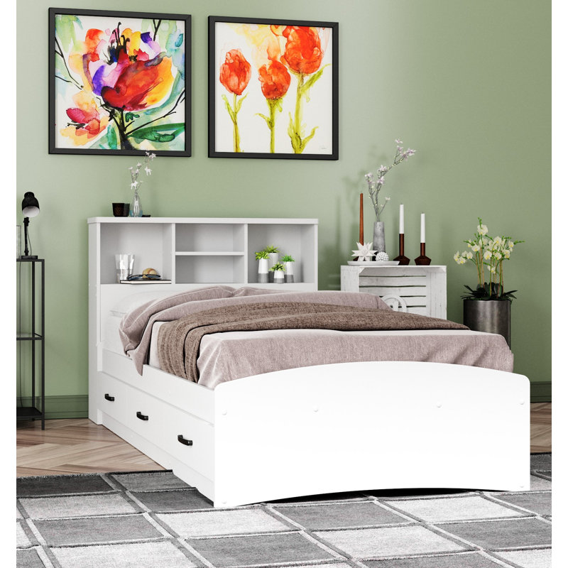 Monira Bed Frame With Storage & Headboard New Design, White, Twin