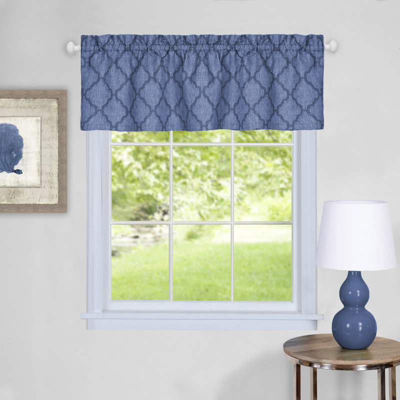 Zoey Geometric Tailored Kitchen Curtain, 58" W x 24" L, Blue