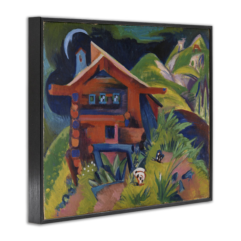 Kirchner Landscape Cabin, estampe numérique encadrée par one1000paintings, H 11 po x l 14 po, Giclée encadrée noir minuit