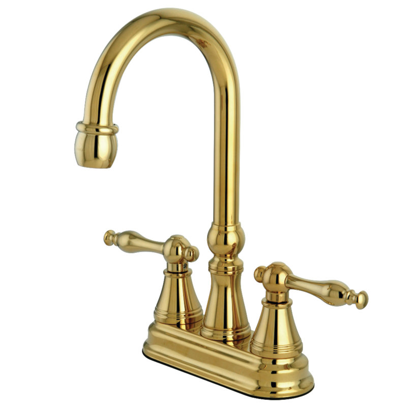 Kingston Brass Naples Two-Handle 2-Hole Deck Mount Bar Faucet, Polished Brass