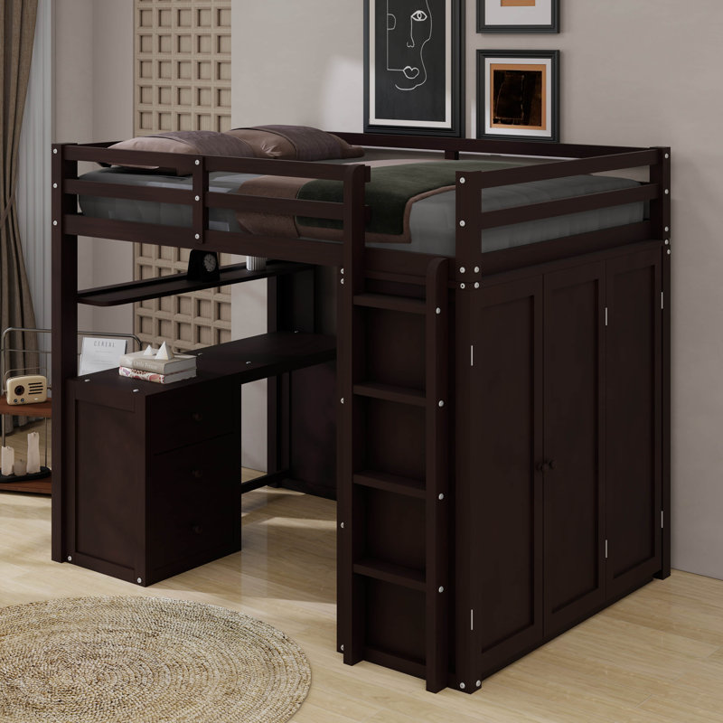 Harriet Bee Full Size Loft Bed With Drawers,Desk And Wardrobe - Wayfair ...