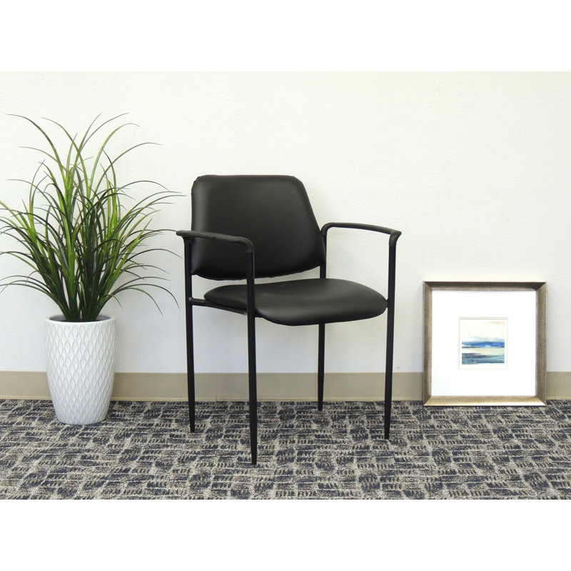 Black Caressoft Vinyl Stackable Chair with Fixed Arms