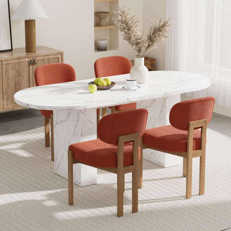 Oval Double Pedestal Kitchen Table Sets, 5 Pieces: Table, 4 Chairs, Orange