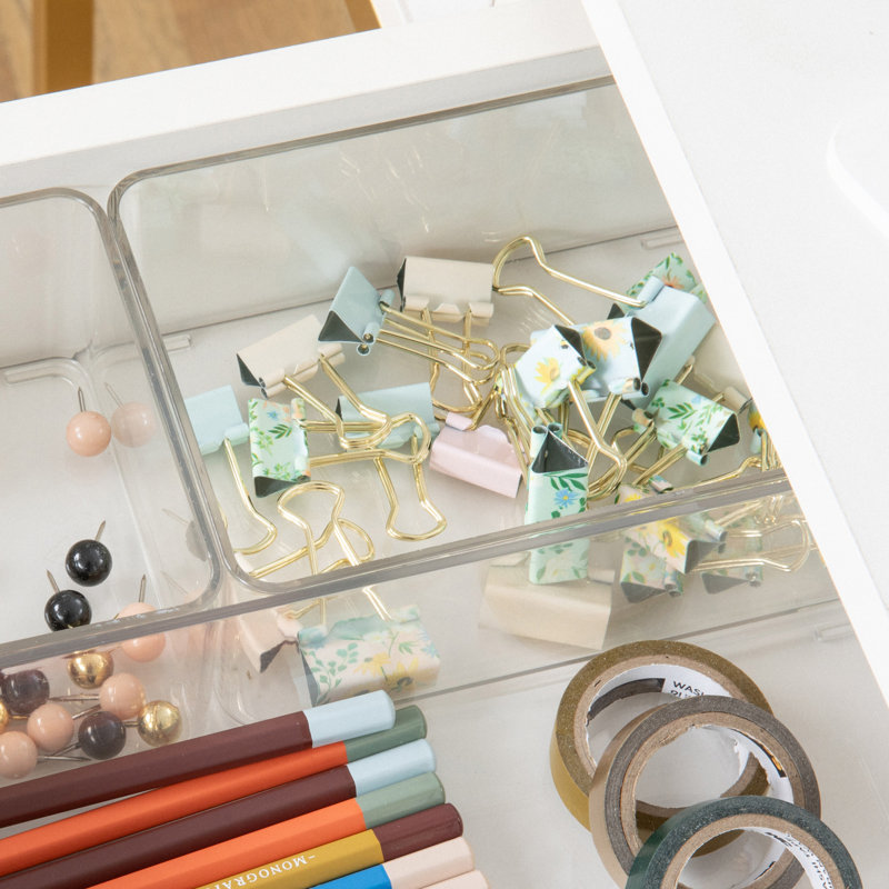 Thomas Martha Stewart Stackable Plastic Storage Box Set with Wooden Lids, Clear/Light Natural