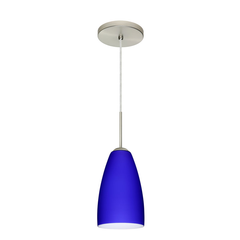 Luminaire suspendu en forme de cloche à 1 lumière Delorme, Bleu cobalt mat, Nickel satiné, Incandescent