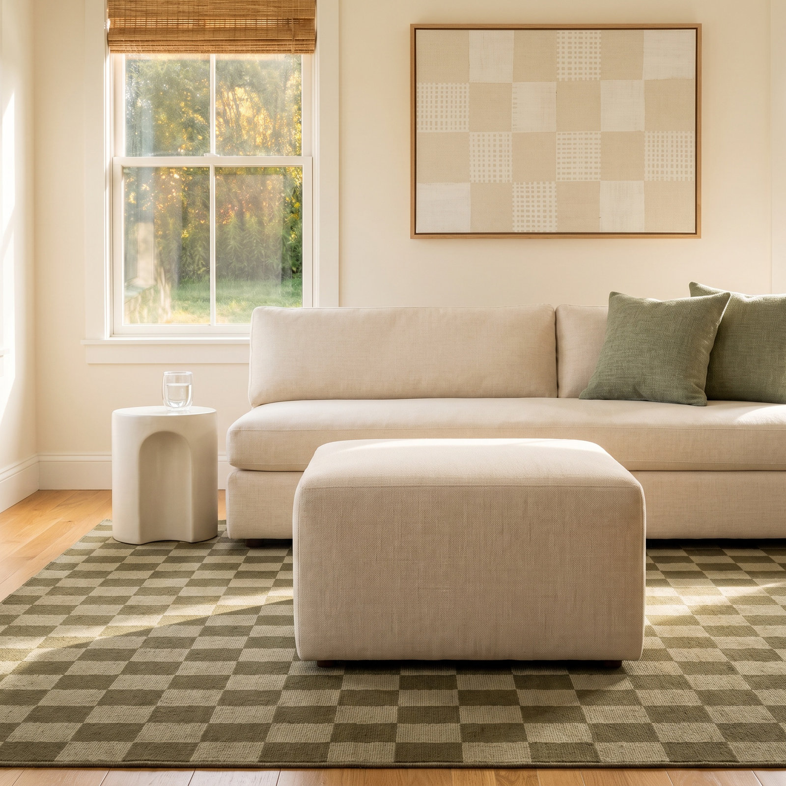 Bence Upholstered Ottoman, Classic Linen Linen