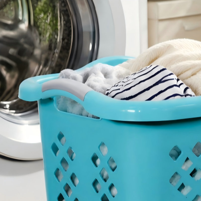 Teal 2-Bushel Plastic Laundry Baskets With Silver Handles — Diamond-Patterned Ventilation Design (Set Of 2)