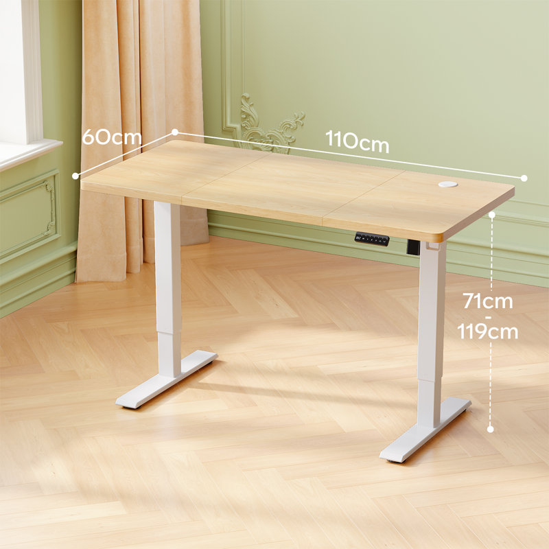 110/130/150 Cm W T-Shaped Standing Desk, White, 110 cm W x 60 cm D, Beige