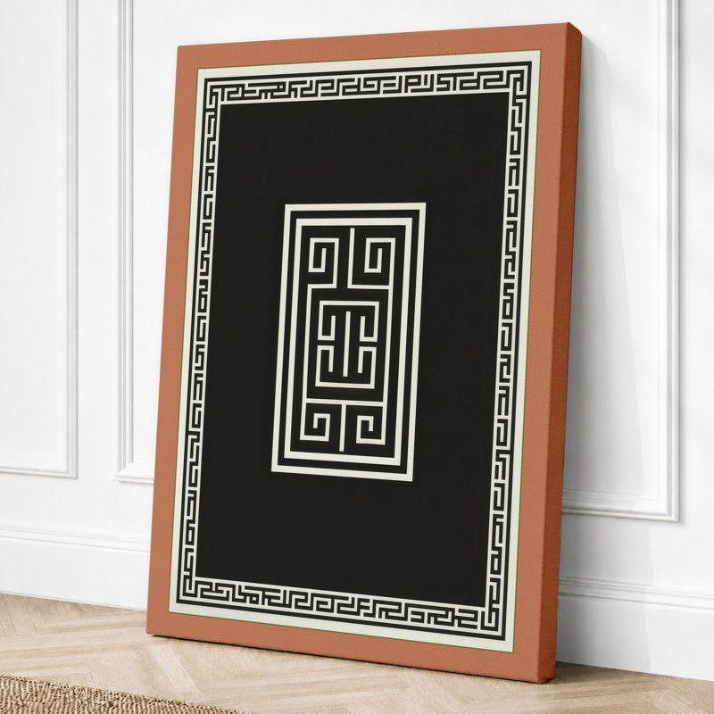 Greek Key Pattern Geometric - Wrapped Canvas, 36x24 - 91.4 x 61.0 cm, Terracotta Border