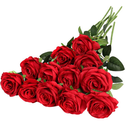 12-piece Artificial Red Silk Rose Bouquets 