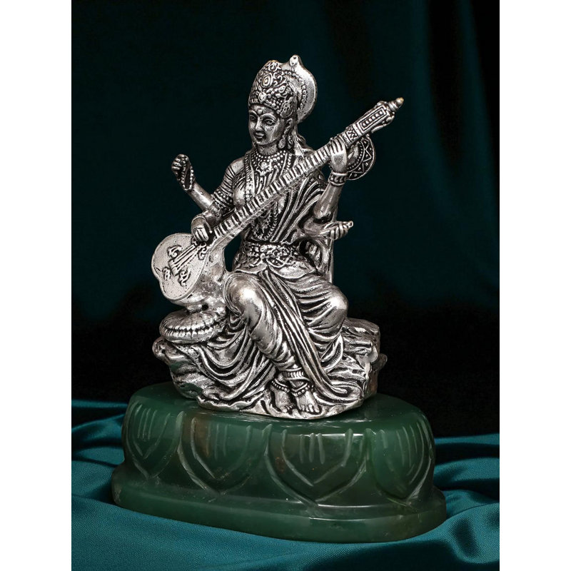 Petite déesse en laiton de 4 pouces Saraswati sur base de jade