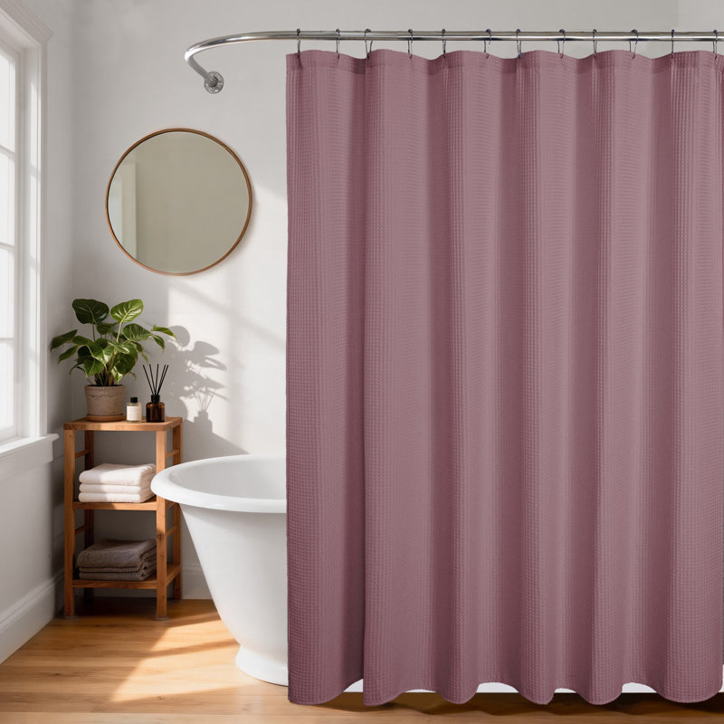 Rideau de douche gaufré en mélange de coton, Rose poudreux
